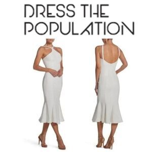 Dress The Population Women's White Tessa Midi Mermaid Dress Size M